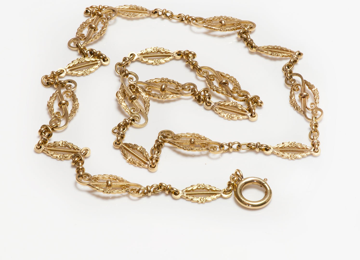 Antique Art Nouveau 18K Yellow Gold Chain Necklace - DSF Antique Jewelry