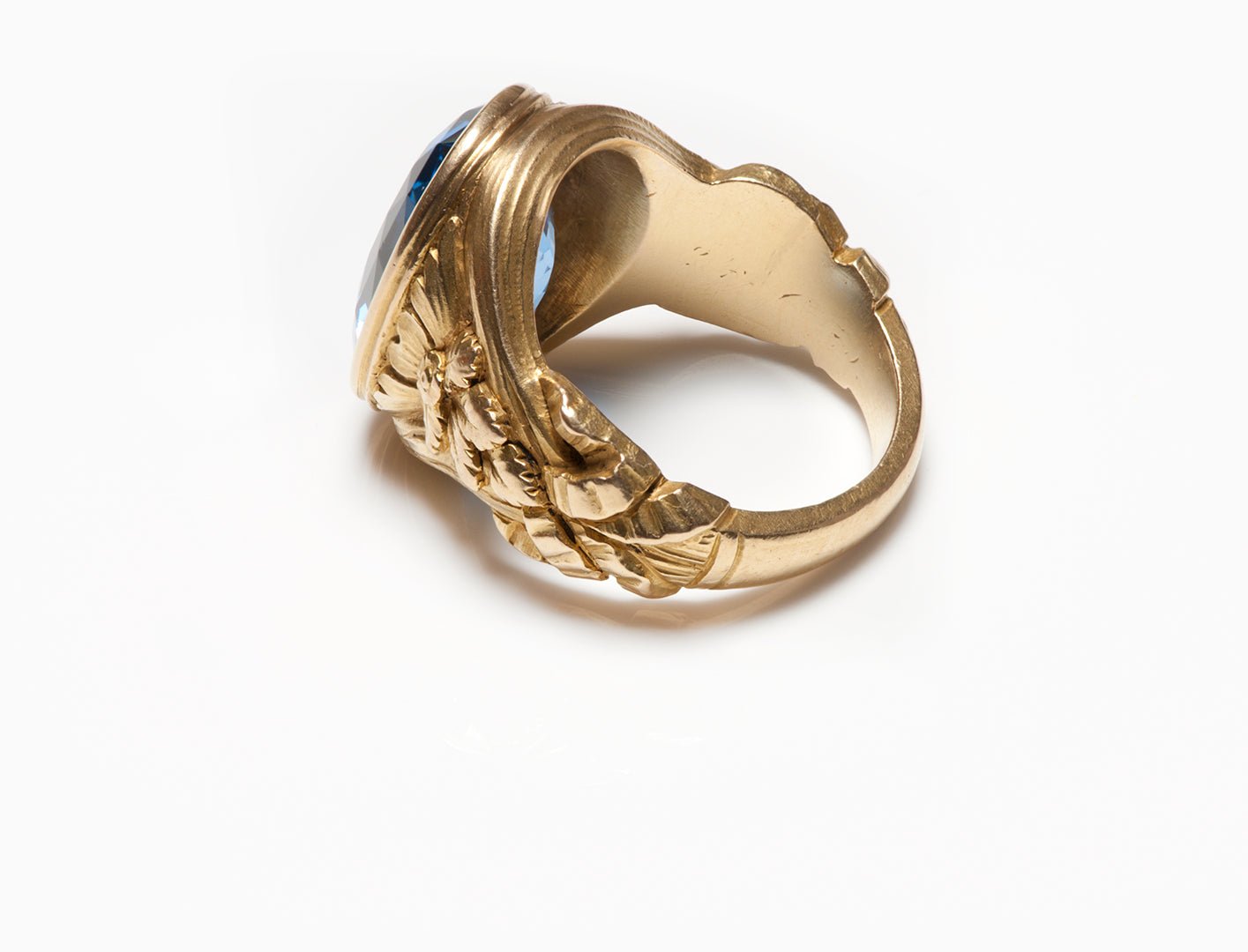 Antique Art Nouveau Blue Topaz 18K Gold Men's Ring - DSF Antique Jewelry