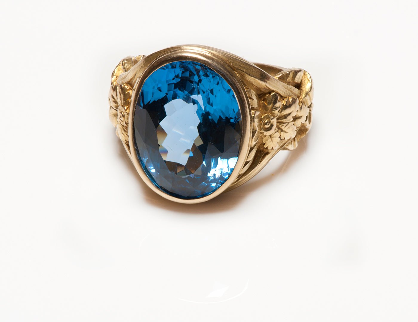 Antique Art Nouveau Blue Topaz 18K Gold Men's Ring