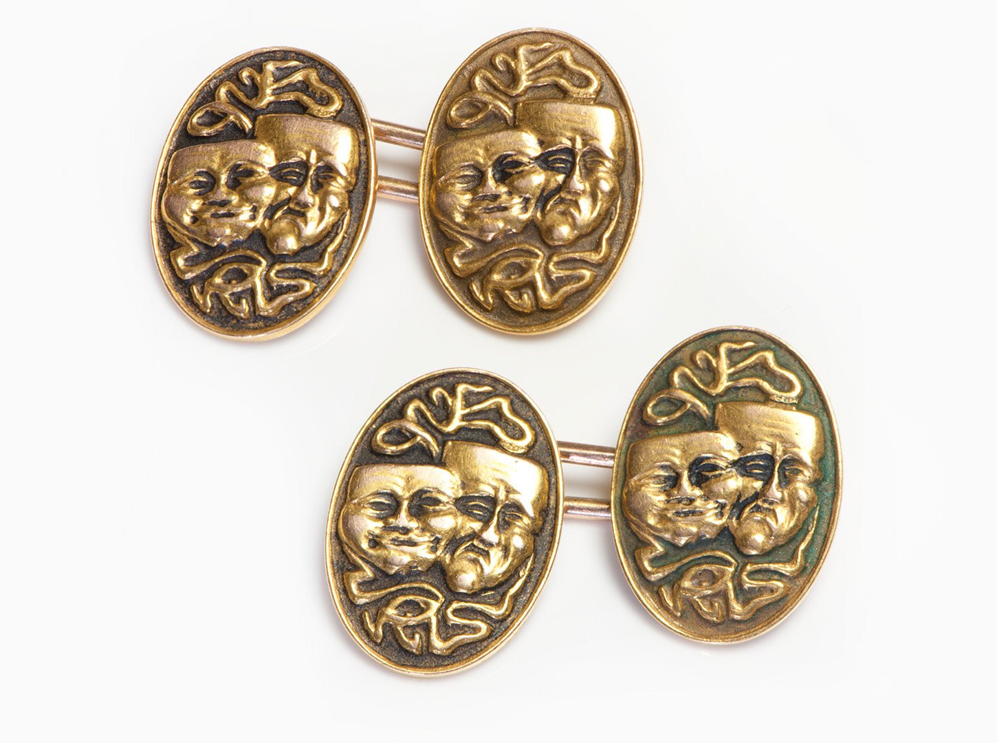 Antique Art Nouveau Comedy and Tragedy Gold Cufflinks - DSF Antique Jewelry