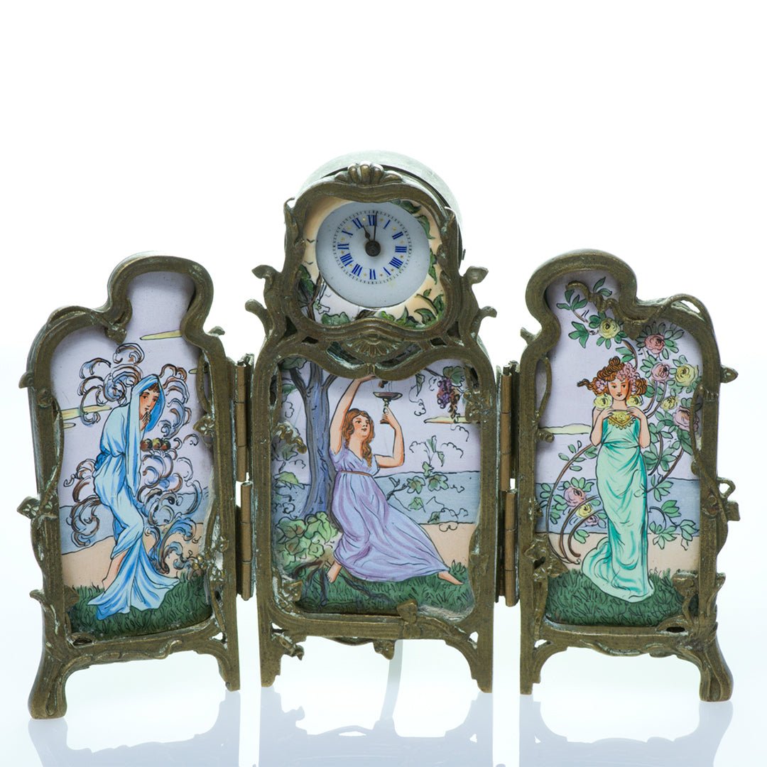 Antique Art Nouveau Enamel Clock - DSF Antique Jewelry