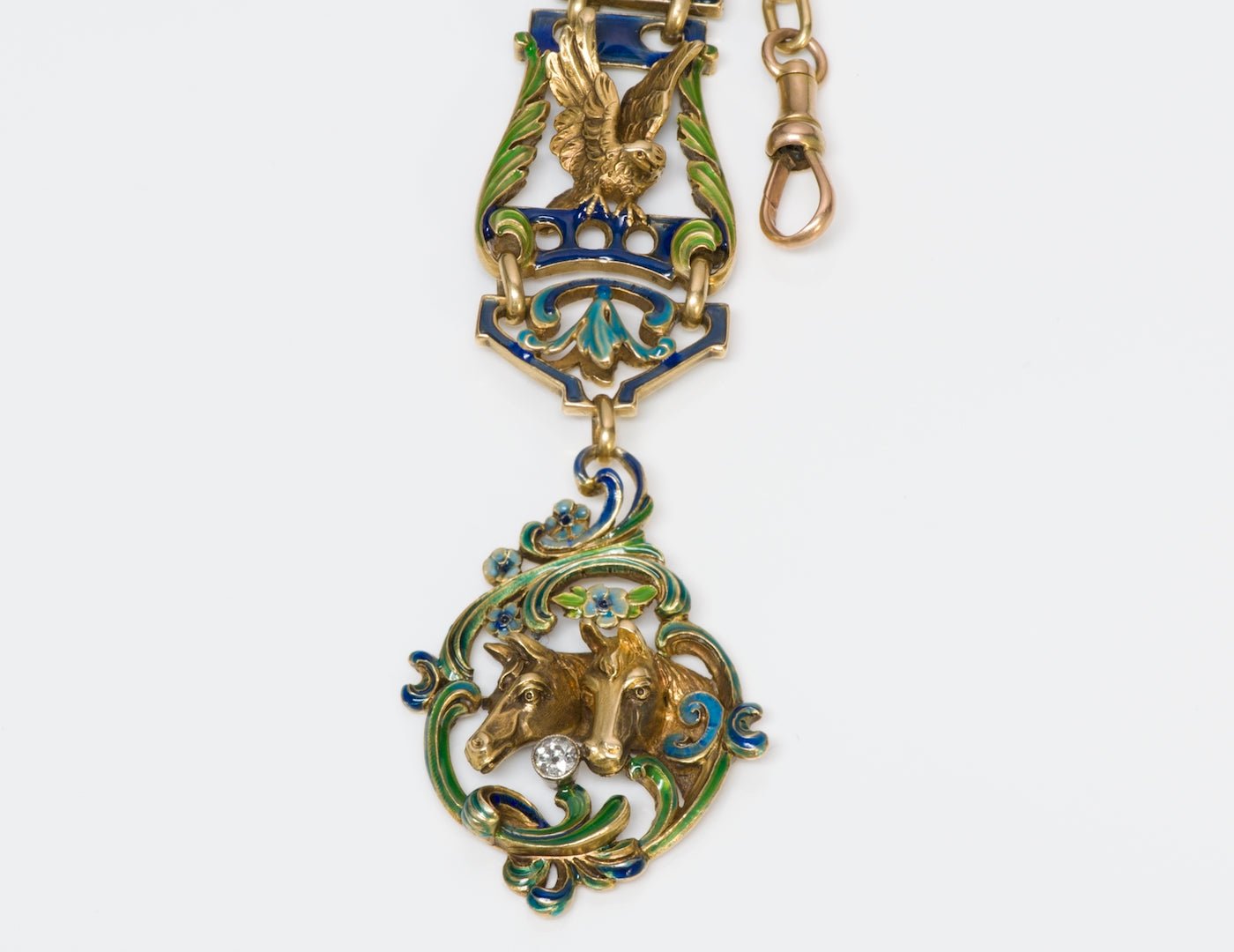 Antique Art Nouveau Enamel Gold Horse Watch Fob
