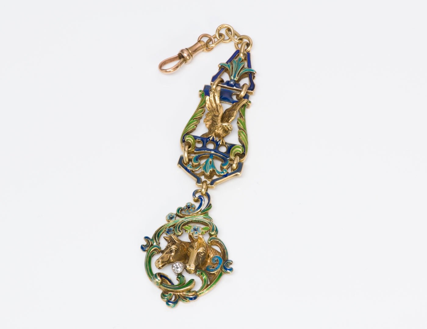 Antique Art Nouveau Enamel Gold Horse Watch Fob - DSF Antique Jewelry