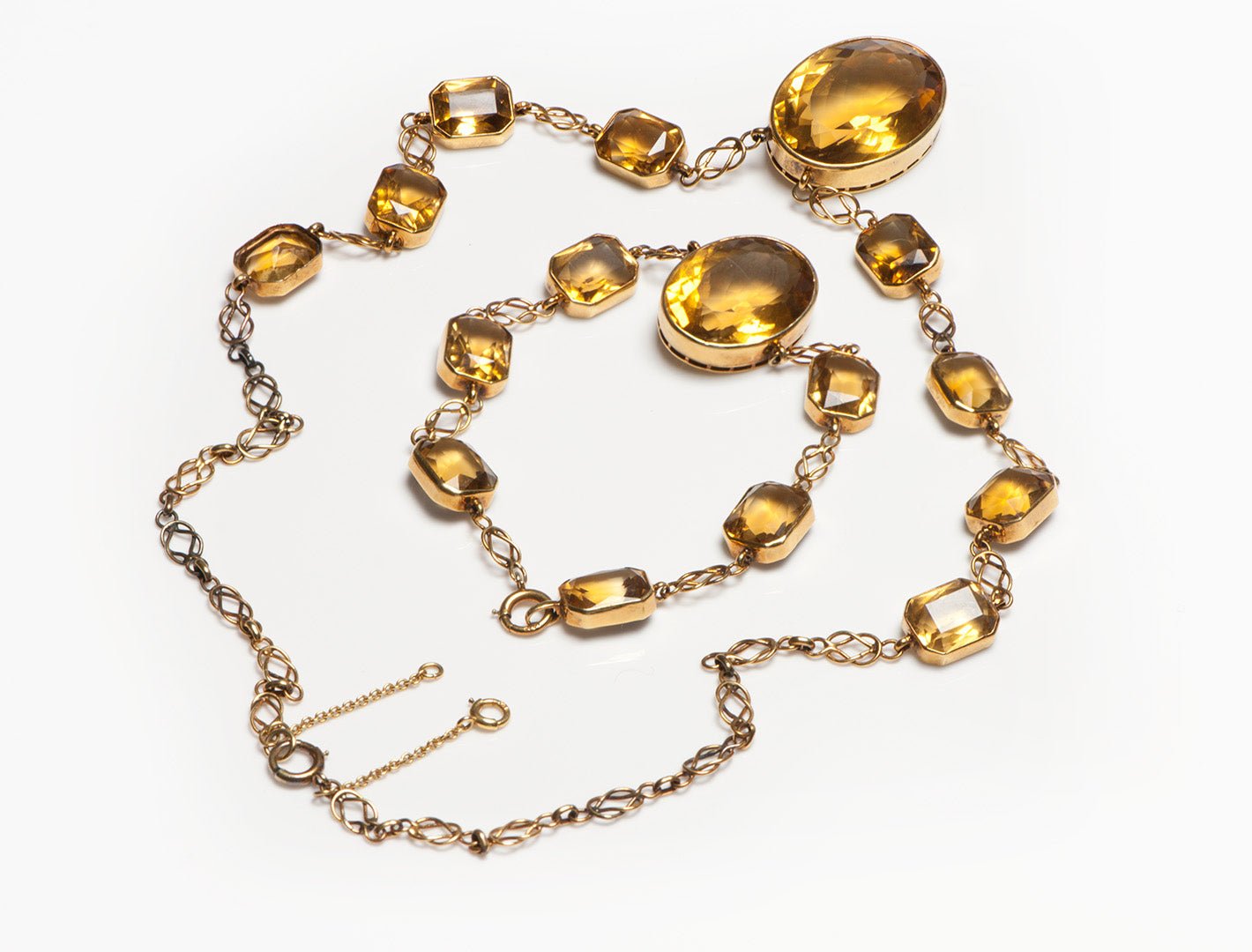 Antique Art Nouveau Gold Citrine Necklace and Bracelet