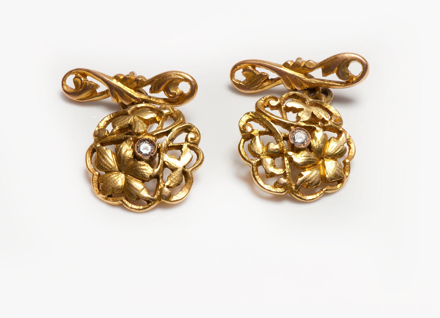 Antique Art Nouveau Gold Diamond Cufflinks - DSF Antique Jewelry