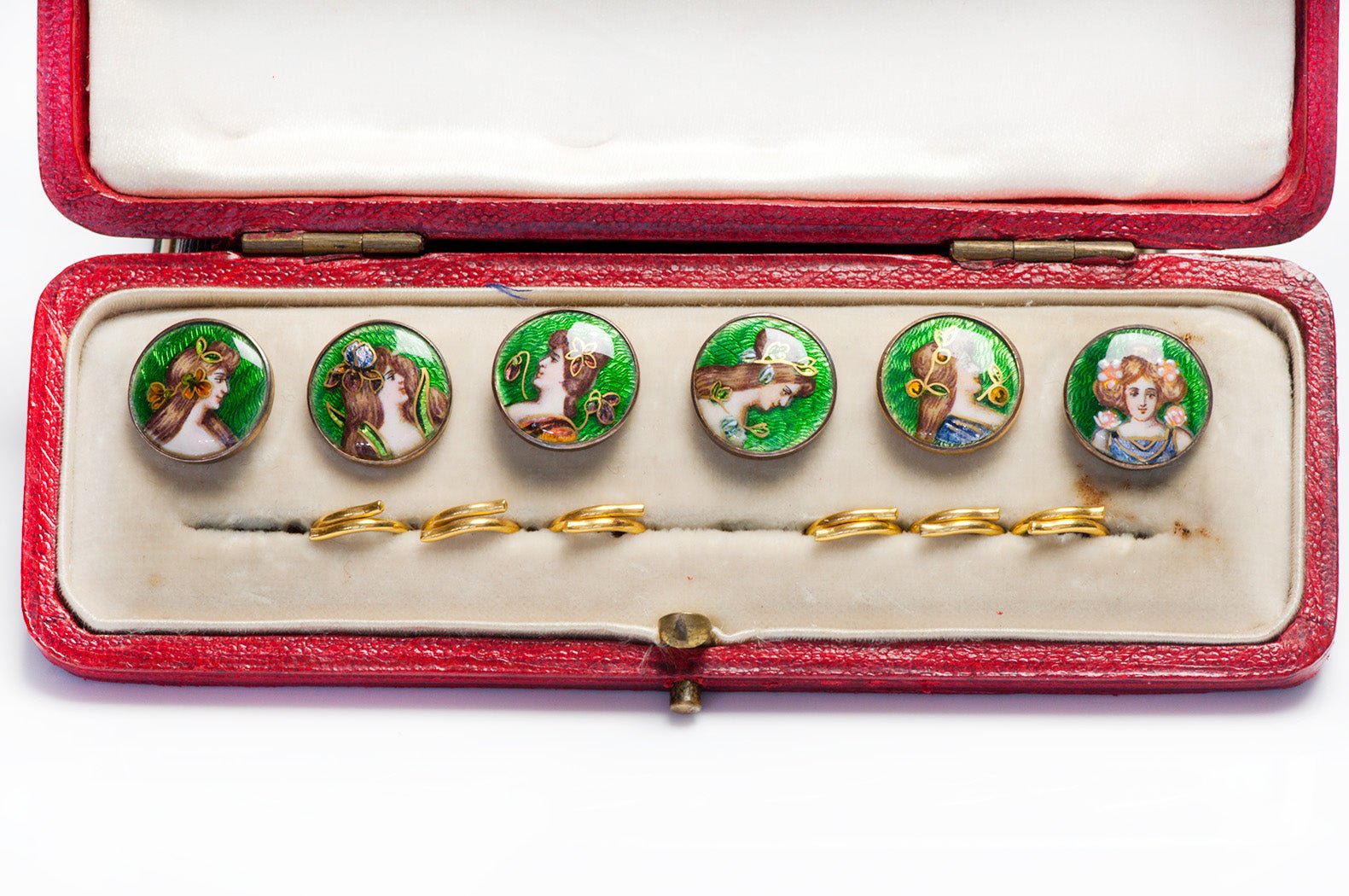 Antique Art Nouveau Gold Enamel Buttons - DSF Antique Jewelry