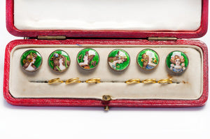Antique Art Nouveau Gold Enamel Buttons