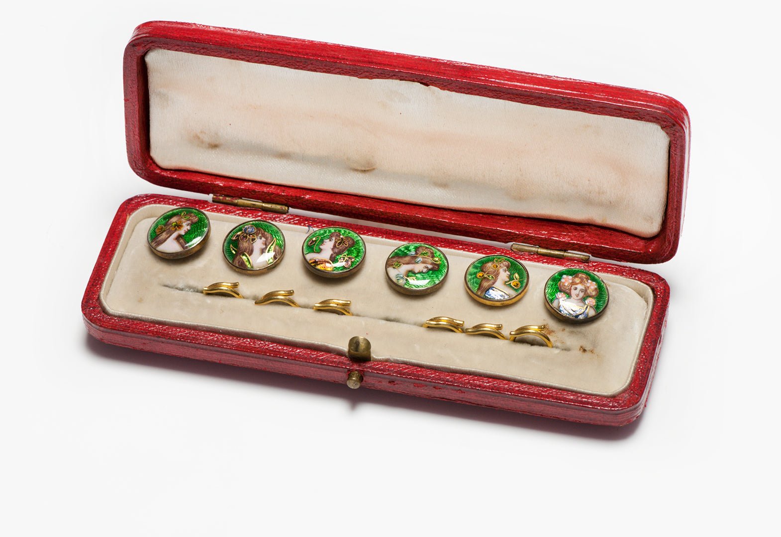 Antique Art Nouveau Gold Enamel Buttons - DSF Antique Jewelry