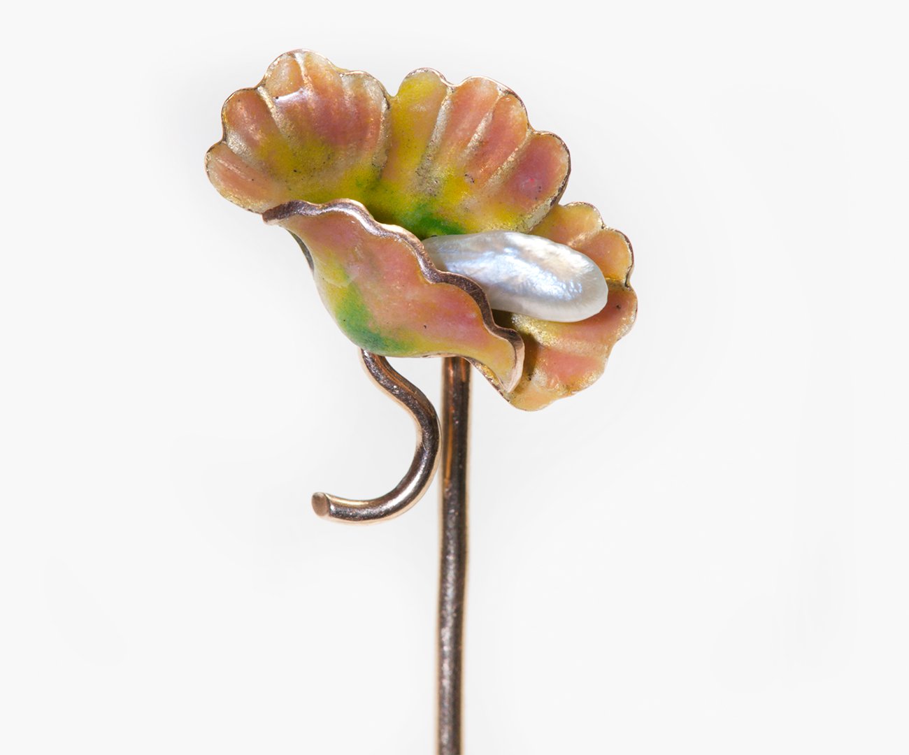 Antique Art Nouveau Gold Enamel Freshwater Pearl Stick Pin