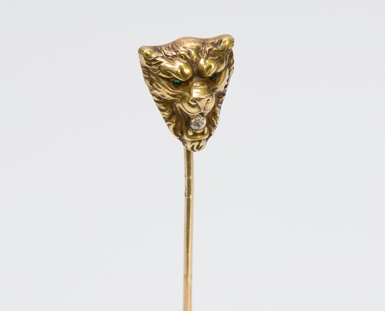 Antique Art Nouveau Gold Lion Diamond & Demantoid Stickpin