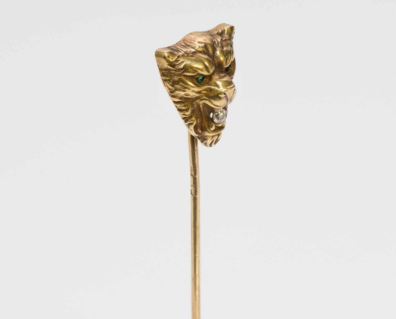 Antique Art Nouveau Gold Lion Diamond & Demantoid Stickpin