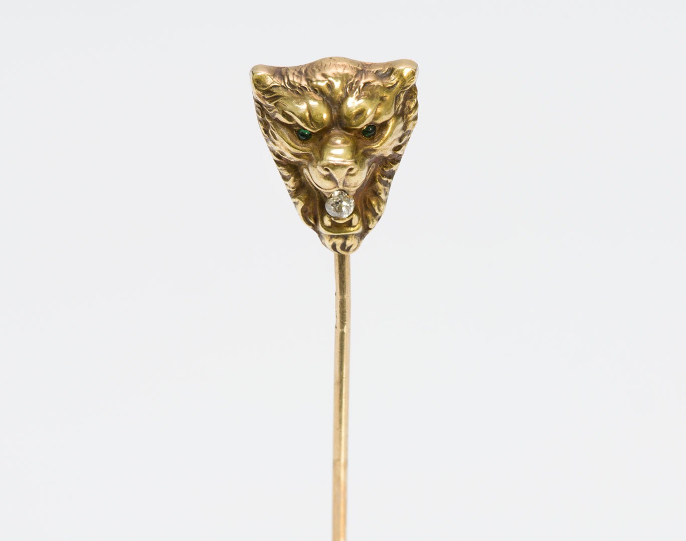 Antique Art Nouveau Gold Lion Diamond & Demantoid Stickpin - DSF Antique Jewelry