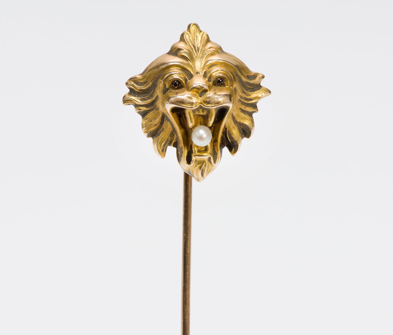Antique Art Nouveau Gold Pearl & Green Garnet Griffin Stickpin - DSF Antique Jewelry