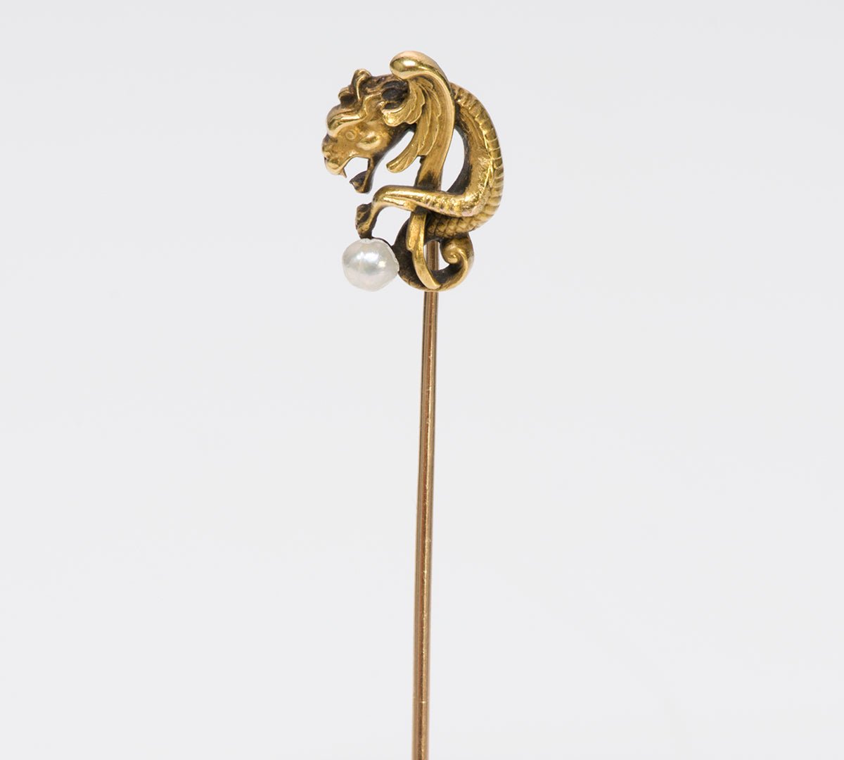 Antique Art Nouveau Gold & Pearl Griffin Stick Pin - DSF Antique Jewelry