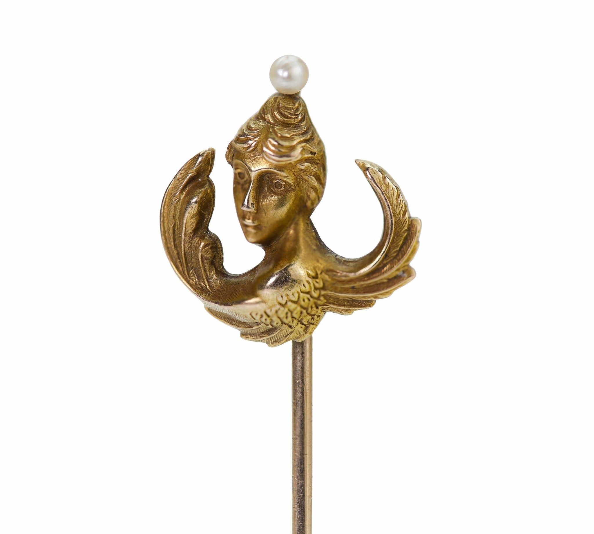 Antique Art Nouveau Gold Pearl Lady Stick Pin