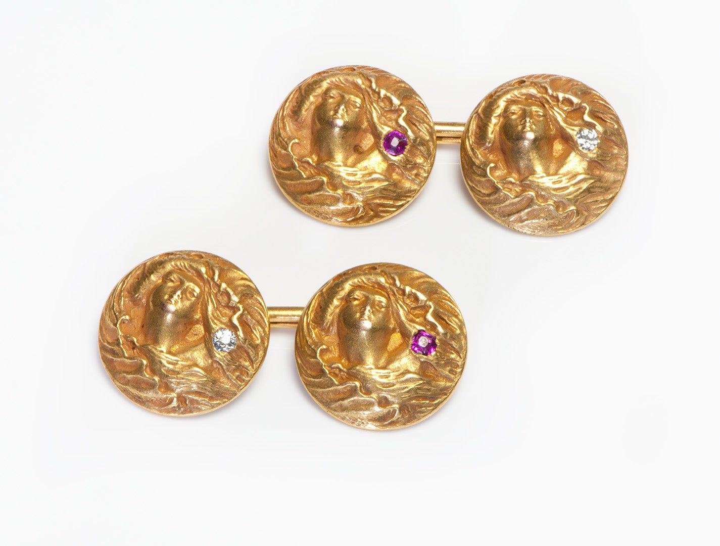 Antique Art Nouveau Gold Ruby Diamond Cufflinks