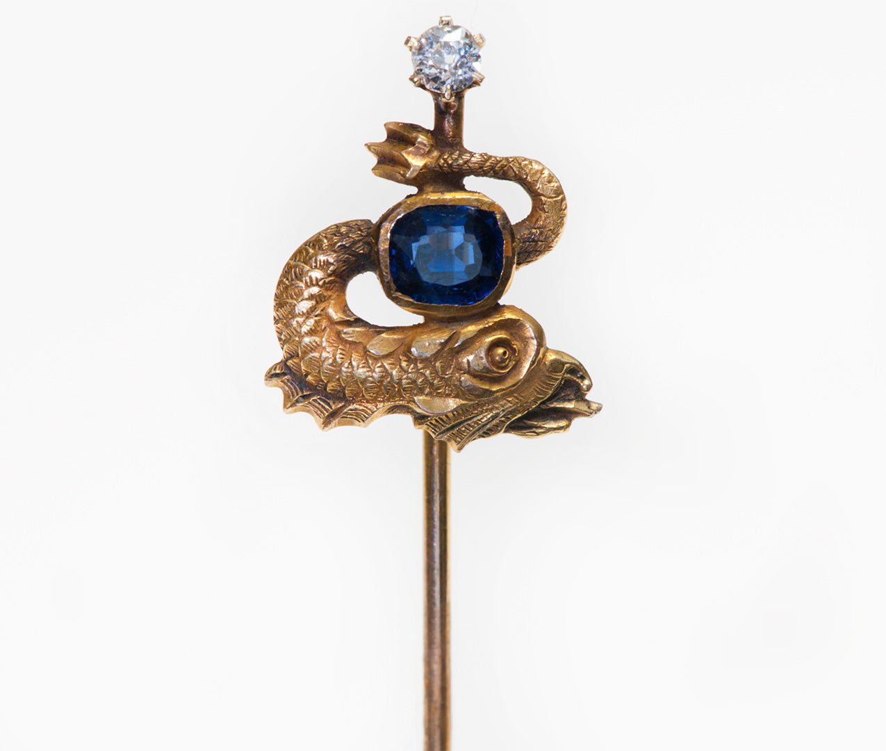 Antique Art Nouveau Gold Sapphire Diamond Griffin Stick Pin
