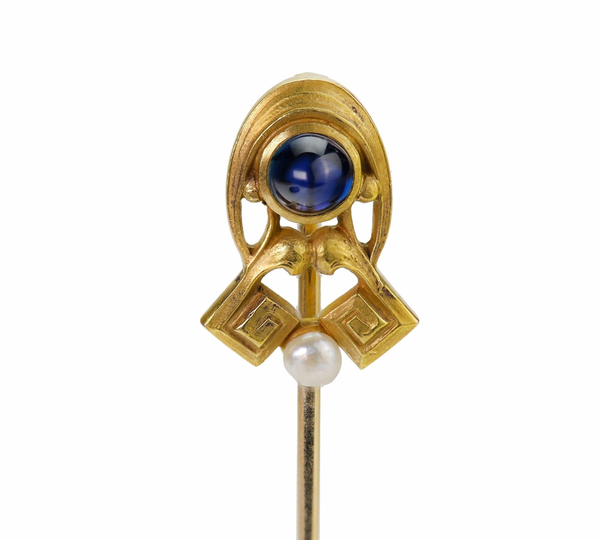 Antique Art Nouveau Gold Sapphire Pearl Stick Pin