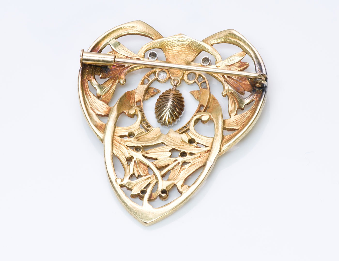 Antique Art Nouveau Marquise Diamond 18K Gold Brooch/Pendant