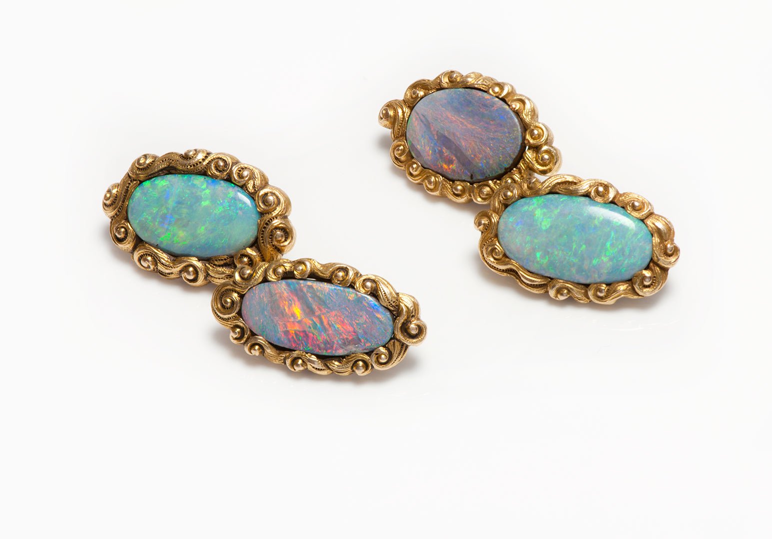 Antique Art Nouveau Opal Gold Oval Cufflinks - DSF Antique Jewelry