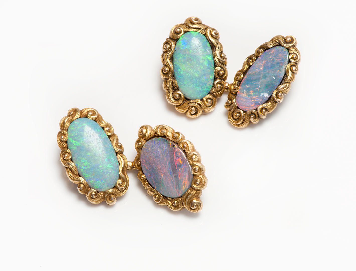 Antique Art Nouveau Opal Gold Oval Cufflinks - DSF Antique Jewelry