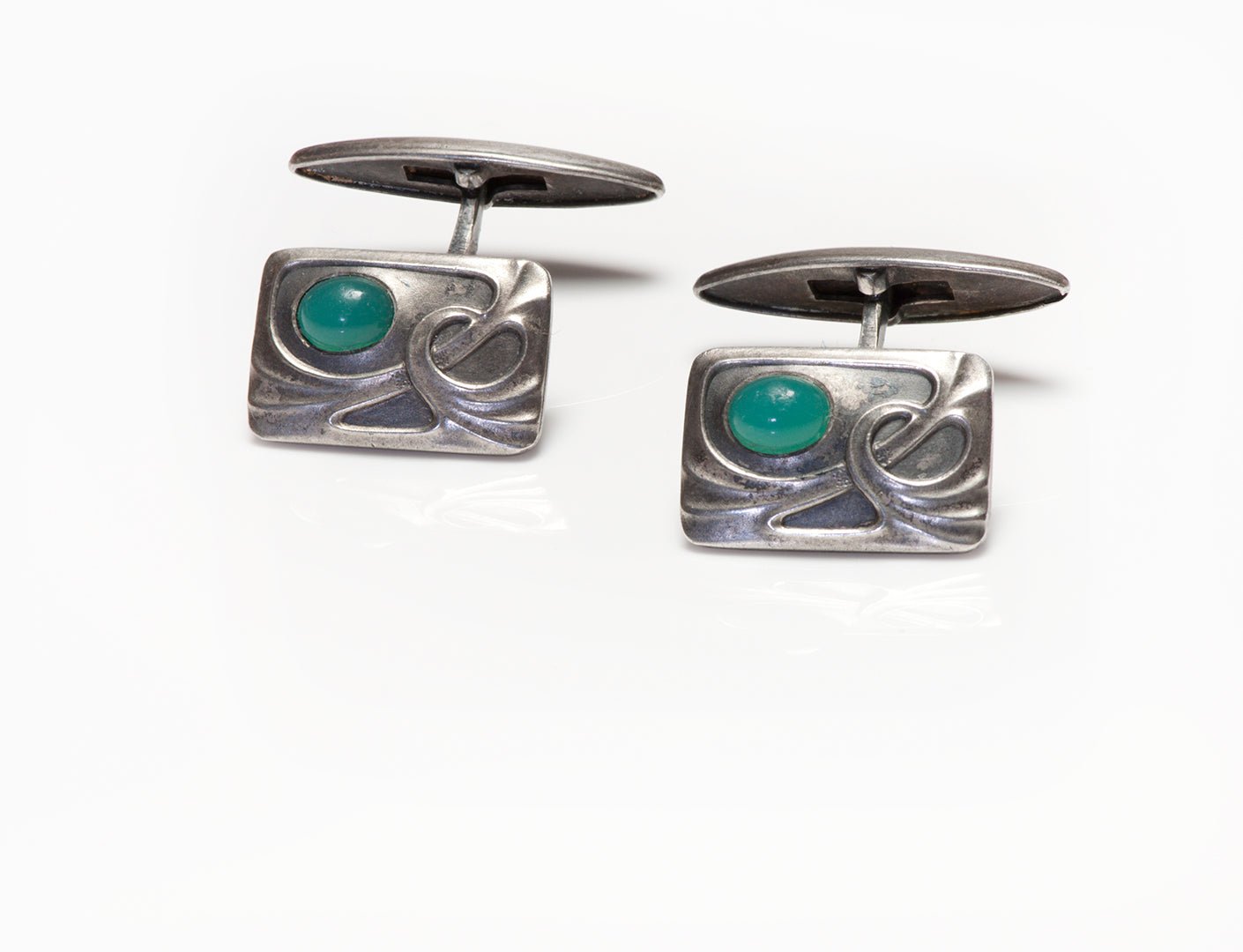 Antique Art Nouveau Silver Green Onyx Cufflinks
