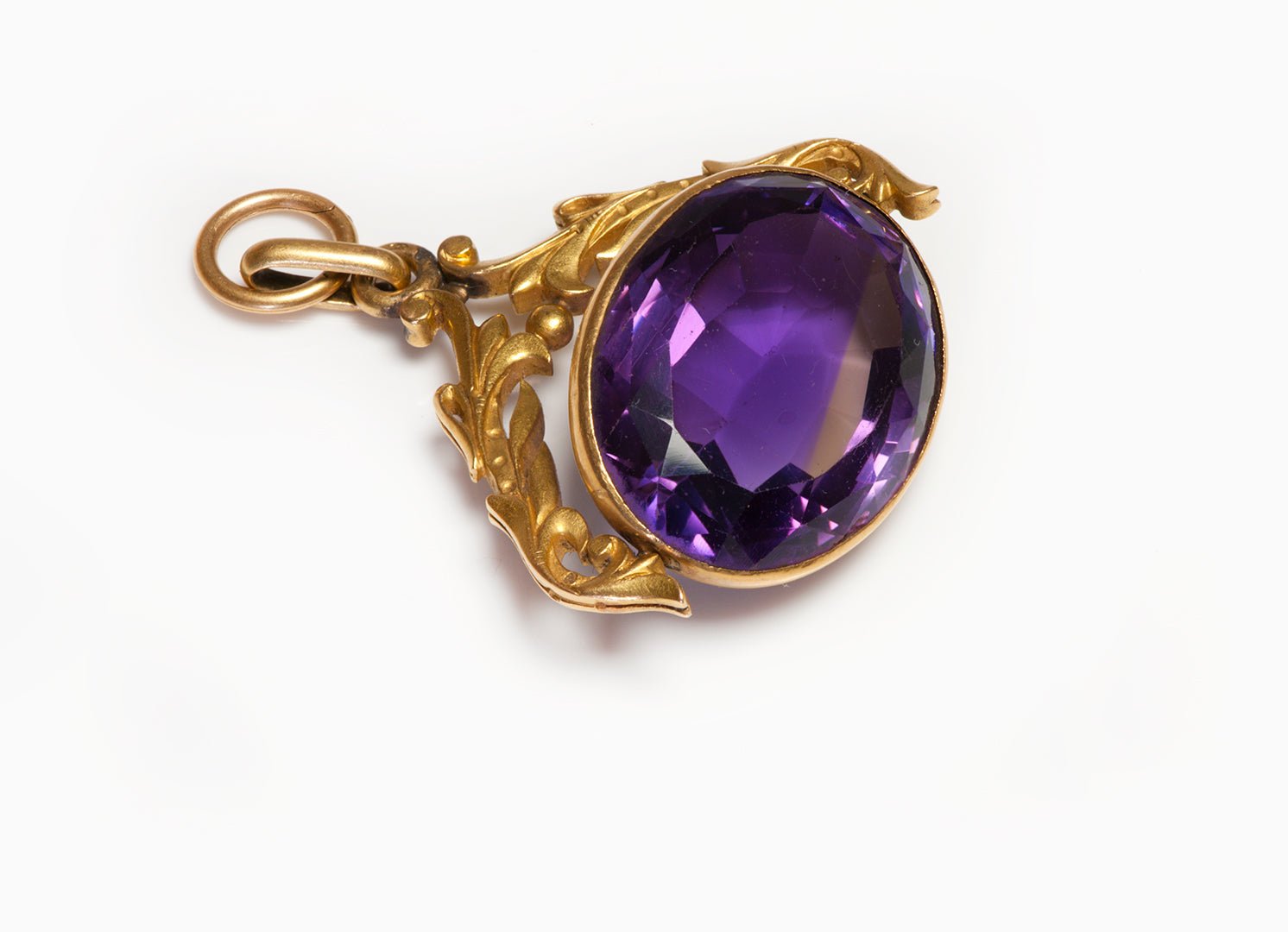 Antique Art Nouveau Yellow Gold Amethyst Fob - DSF Antique Jewelry
