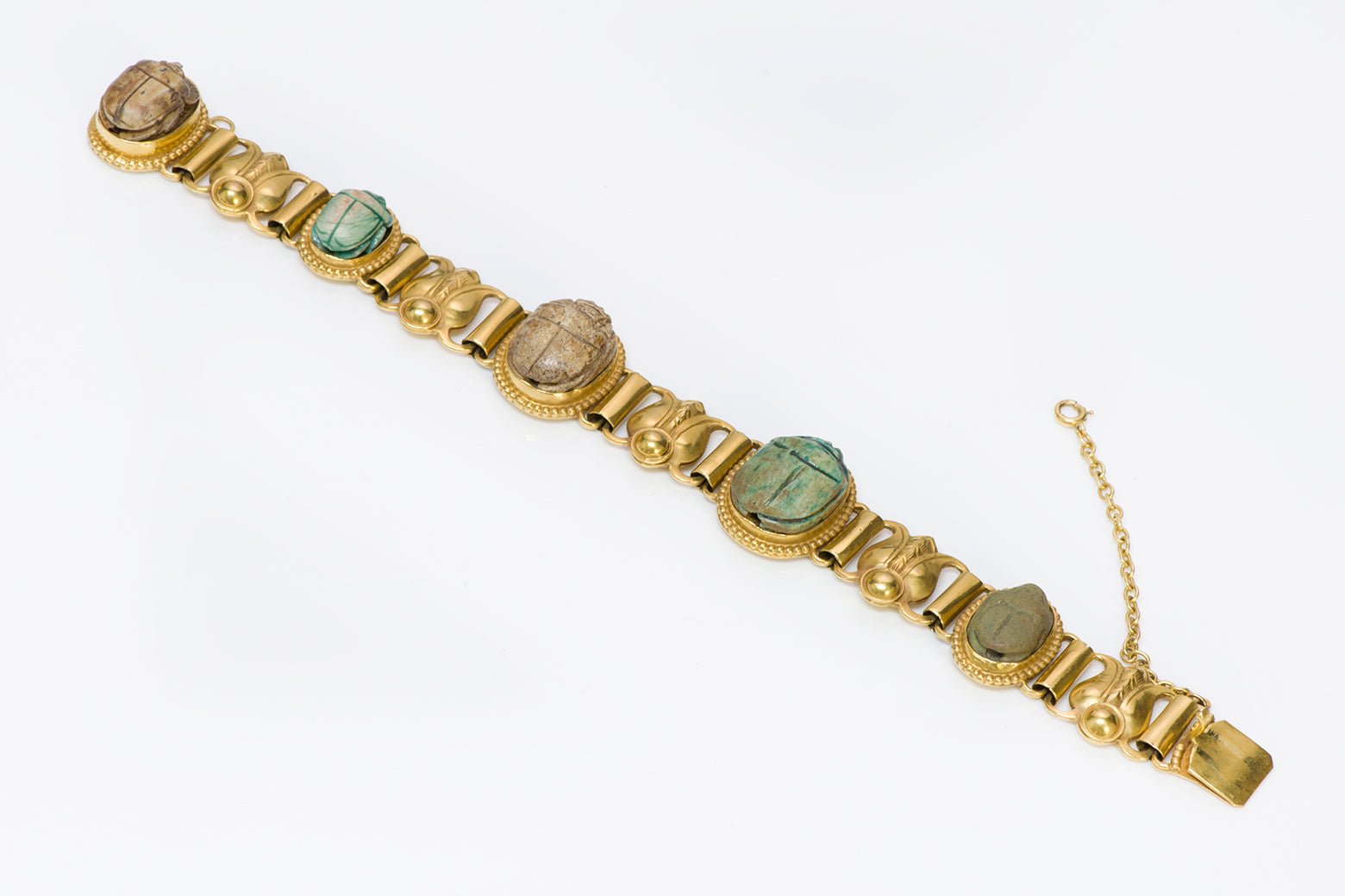 Antique Arts & Crafts Kalo Shop Egyptian Revival Gold Ancient Scarab Bracelet - DSF Antique Jewelry