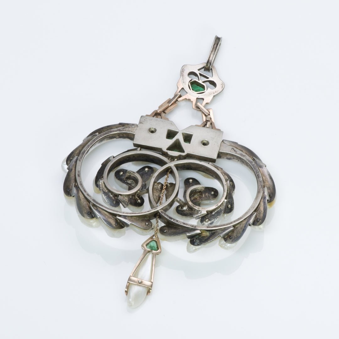 Antique Arts & Crafts Pearl Emerald Pendant