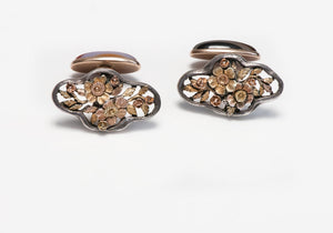 Antique Arts Crafts Silver & Gold Agate Flower Cufflinks