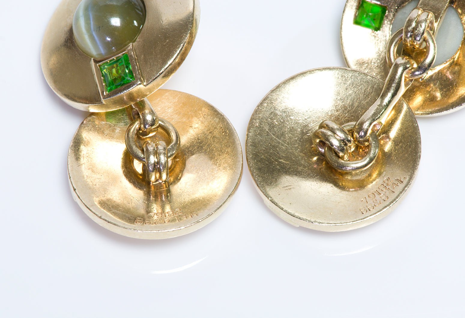 Antique Bailey Banks & Biddle Gold Cats Eye Demantoid Cufflinks - DSF Antique Jewelry
