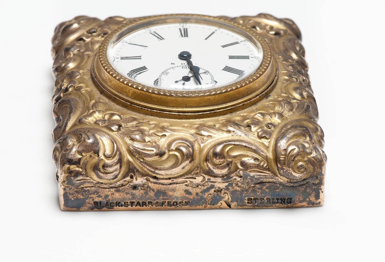 Antique Black Starr & Frost Sterling 8 Days Clock