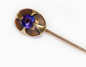 Antique Hans Brassler & Co. Gold Sapphire Stick Pin