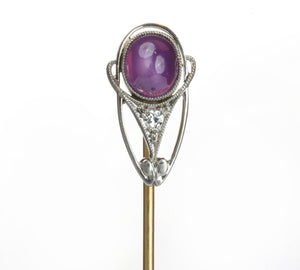 Antique Hans Brassler & Co. Platinum Gold Star Sapphire Diamond Stick Pin