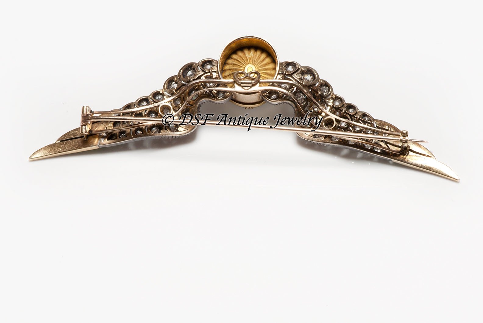 Antique Carlo Giuliano Diamond Moonstone Enamel Wings Brooch - DSF Antique Jewelry