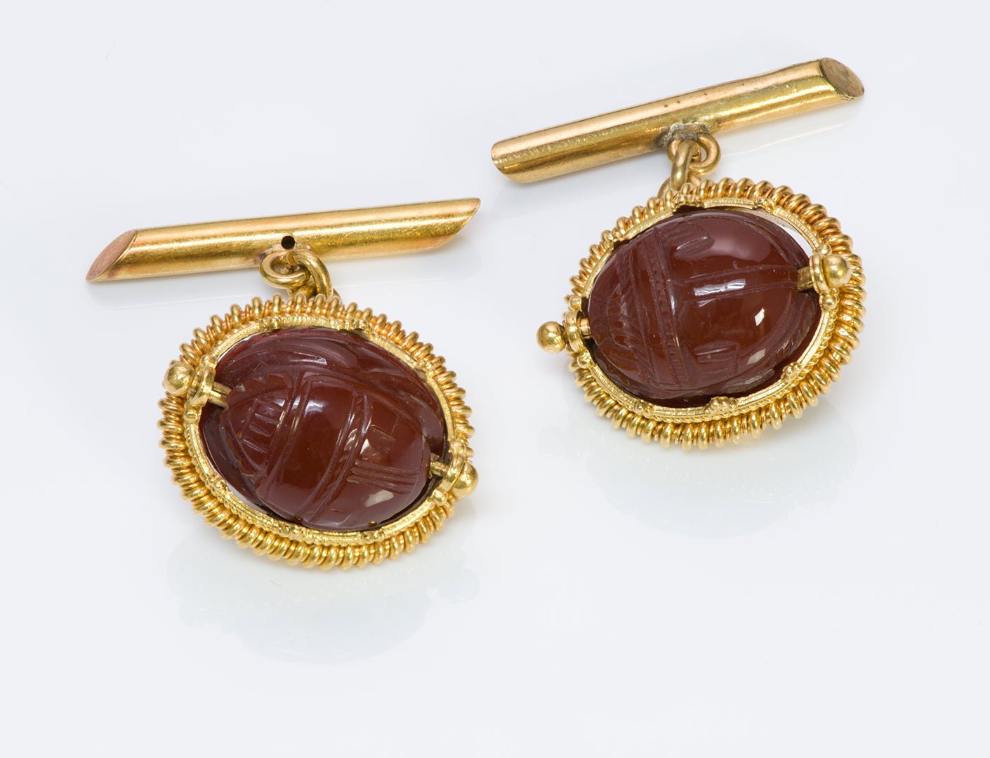Antique Carnelian Egyptian Revival Scarab Gold Cufflinks - DSF Antique Jewelry