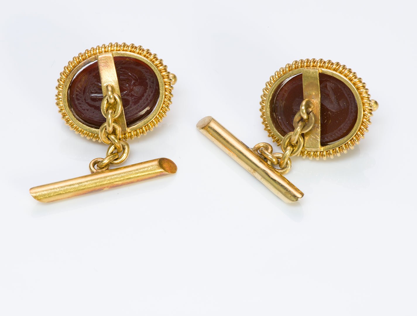 Antique Carnelian Egyptian Revival Scarab Gold Cufflinks