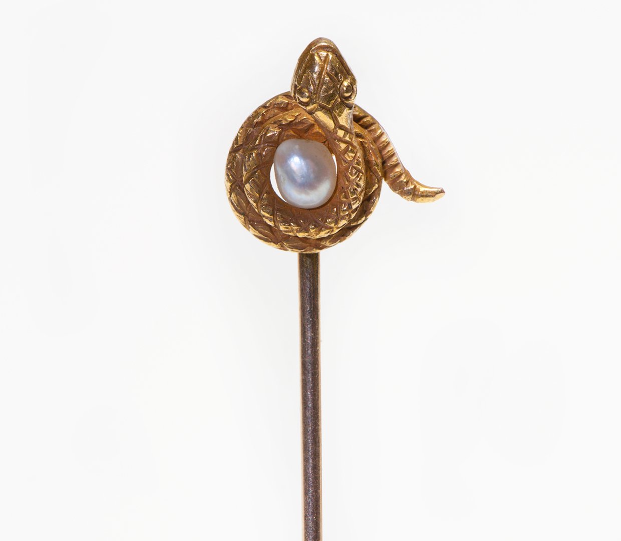 Antique Carved Gold Snake Pearl Stick Pin