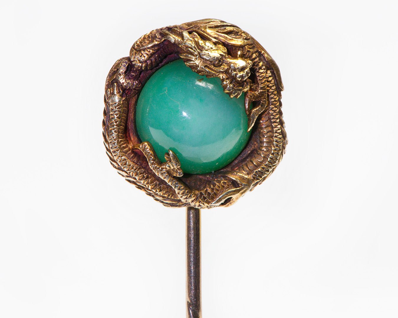 Antique Chinese 16K Gold Dragon Jade Stick Pin