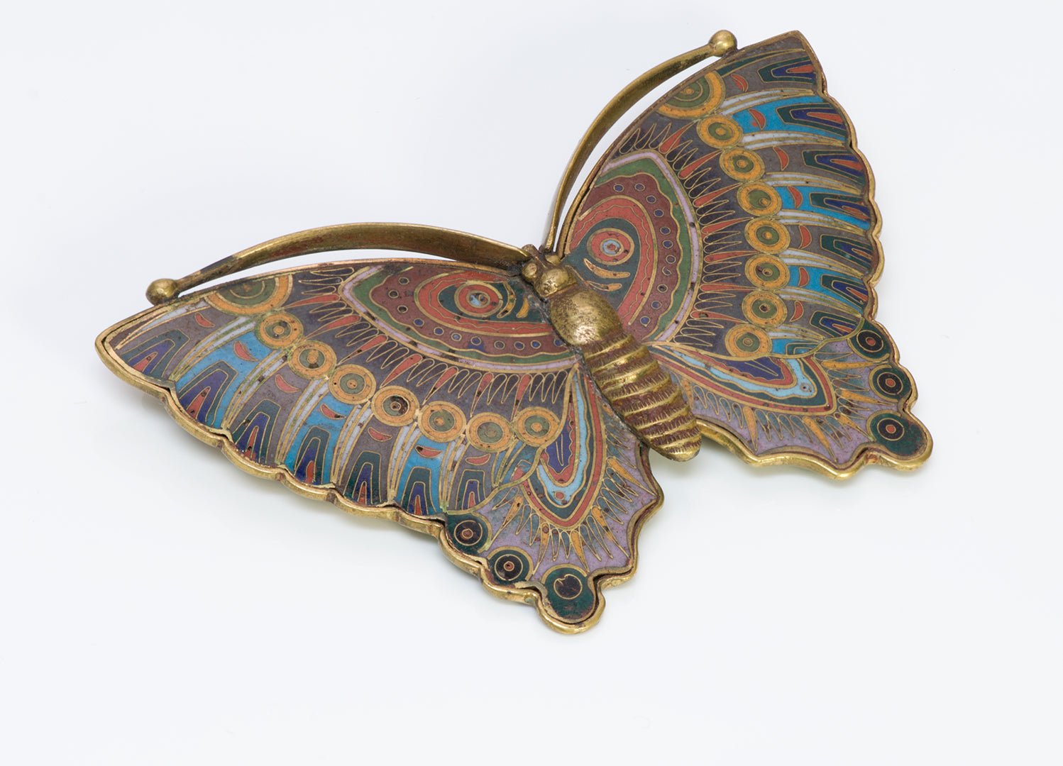 Antique Chinese Cloisonne Moth Butterfly Brooch