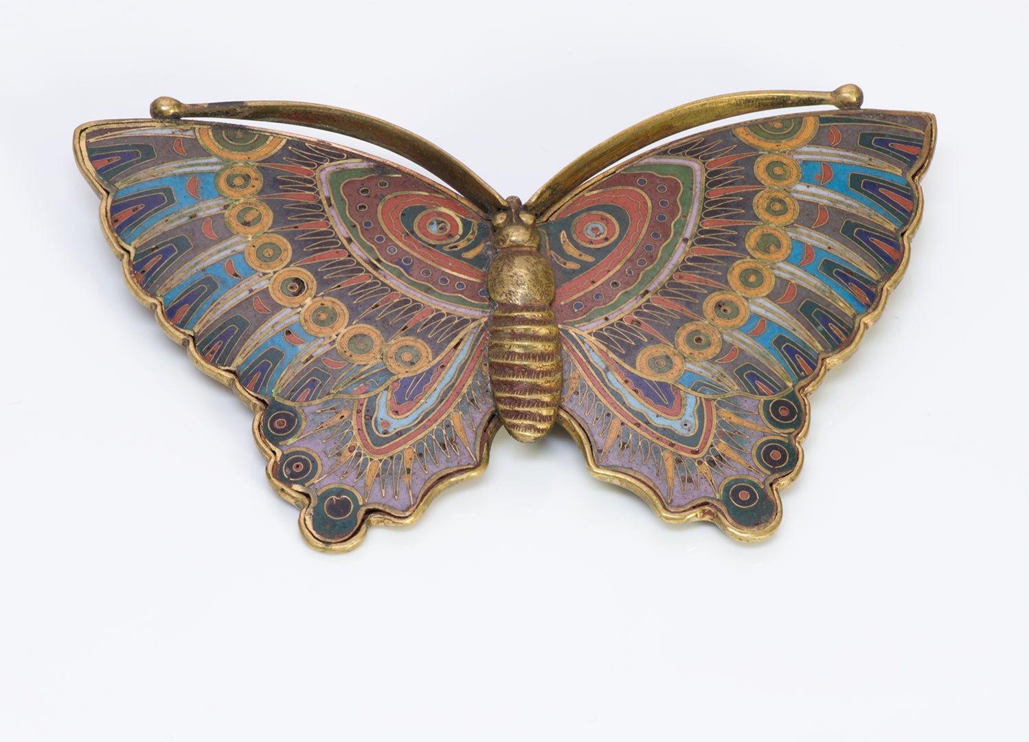Antique Chinese Cloisonne Moth Butterfly Brooch - DSF Antique Jewelry