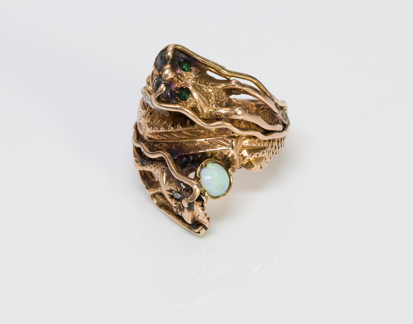 Antique Chinese Dragon Gold Opal Diamond Ring