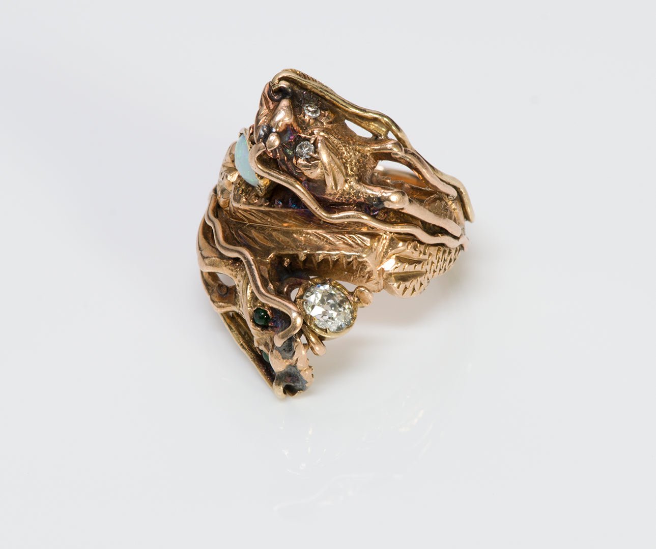 Antique Chinese Dragon Gold Opal Diamond Ring