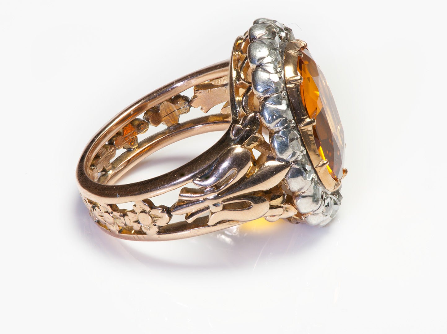 Antique Citrine Diamond Gold Bishop Ring