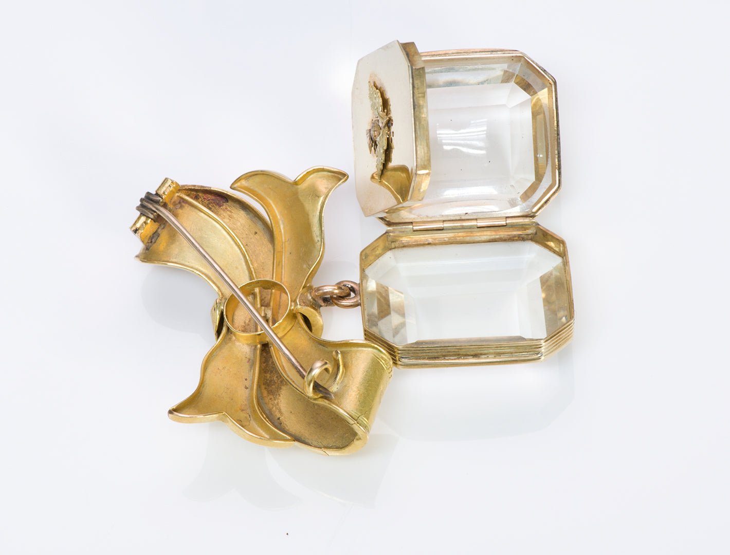 Antique Citrine Gold Bow Brooch Pendant Vinaigrette - DSF Antique Jewelry