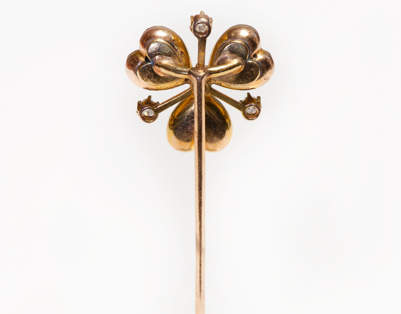 Antique Clover Gold Enamel Diamond Stick Pin