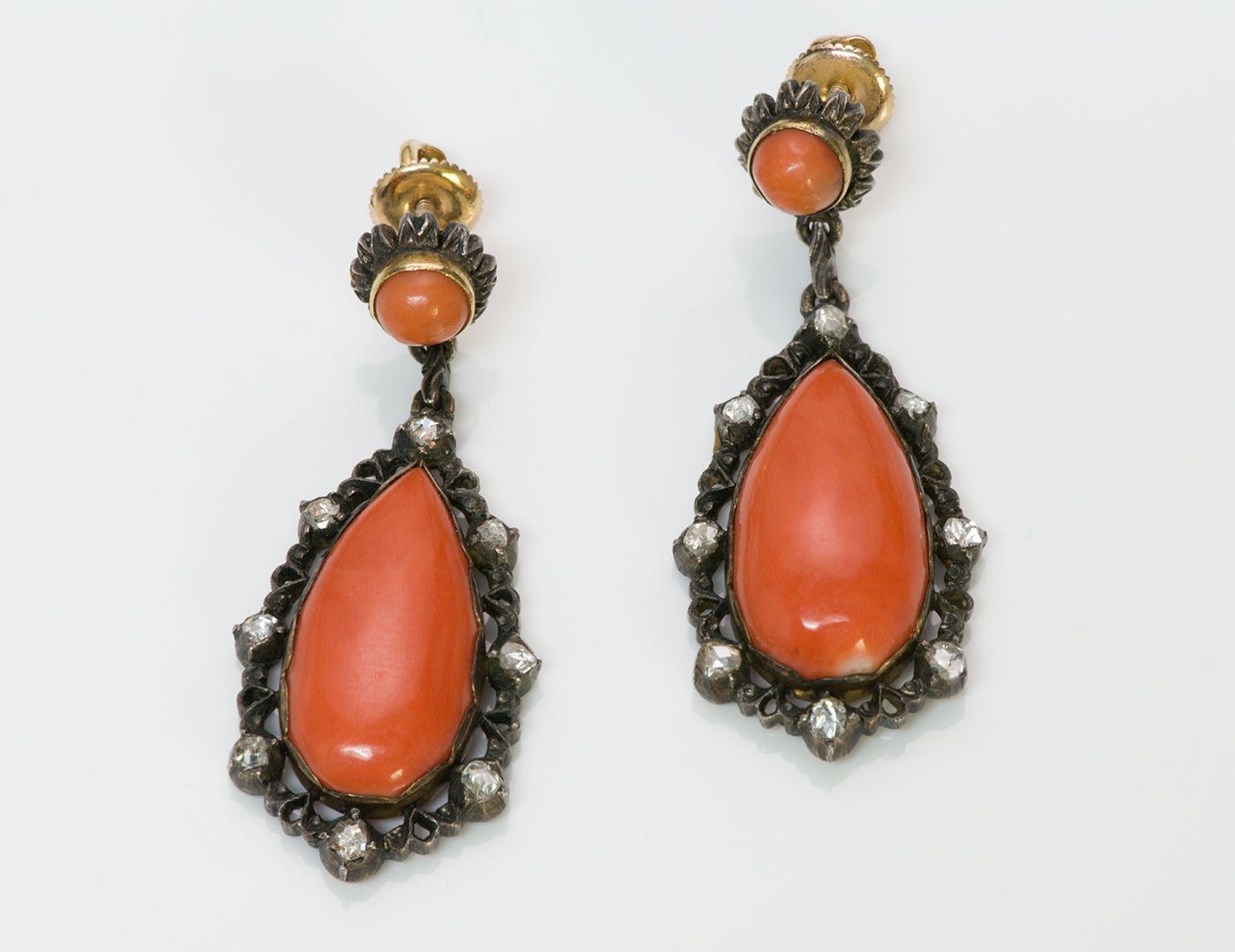 Antique Coral Diamond Earrings