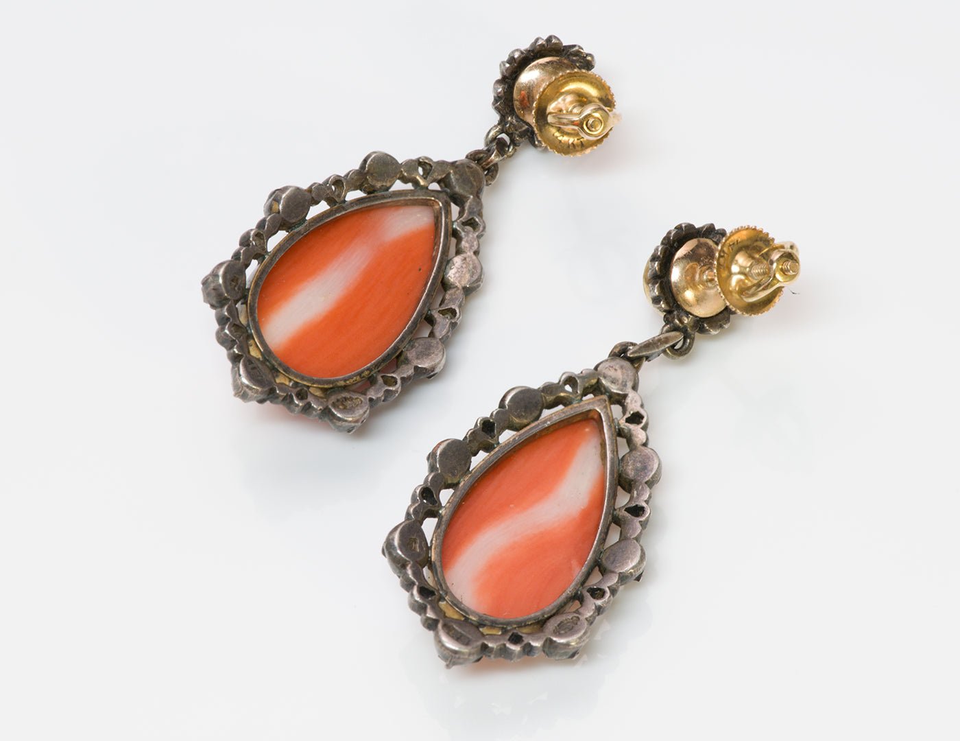 Antique Coral Diamond Earrings - DSF Antique Jewelry