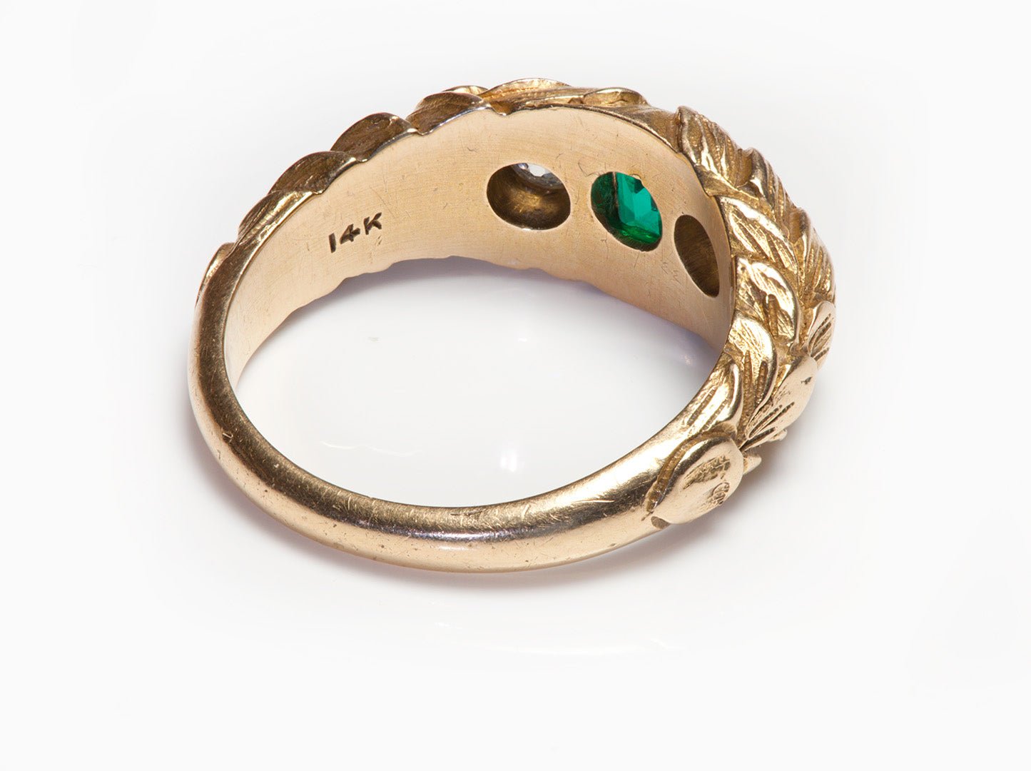 Antique Craved Gold Diamond Emerald Men's Ring - DSF Antique Jewelry