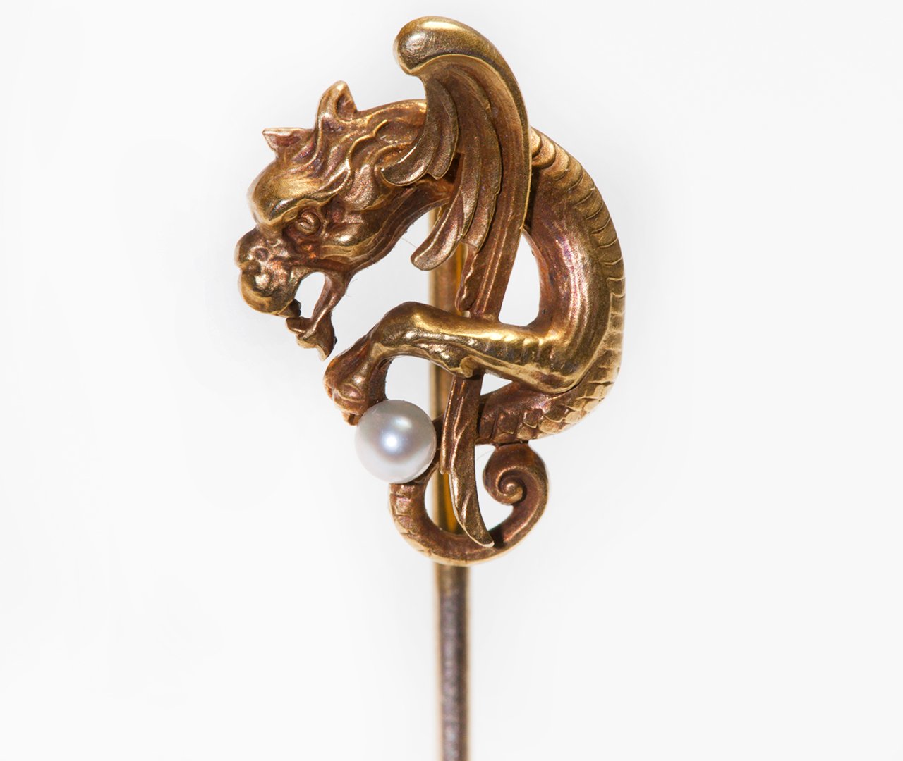 Antique Cress Arrow Gold Pearl Gargoyle Griffin Stick Pin